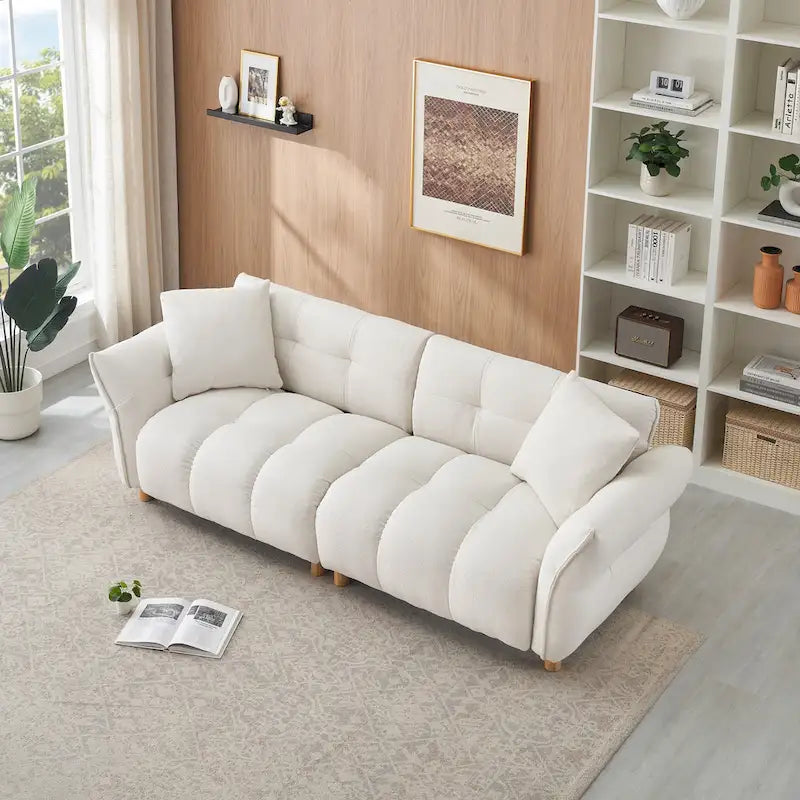 Canapé 3 places en tissu Teddy beige 93,7 avec oreillers assortis