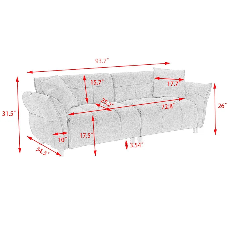 Canapé 3 places en tissu Teddy beige 93,7 avec oreillers assortis