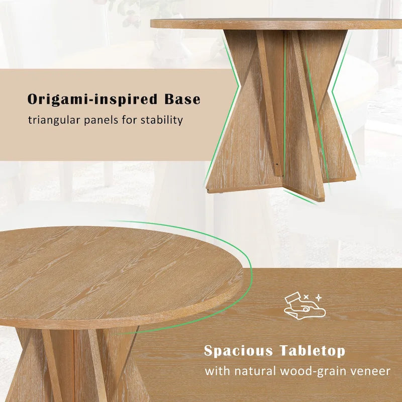 Ensemble de salle à manger en bois 5 pièces, Table et chaises de cuisine, Table ronde avec base en croix et 4 chaises rembourrées