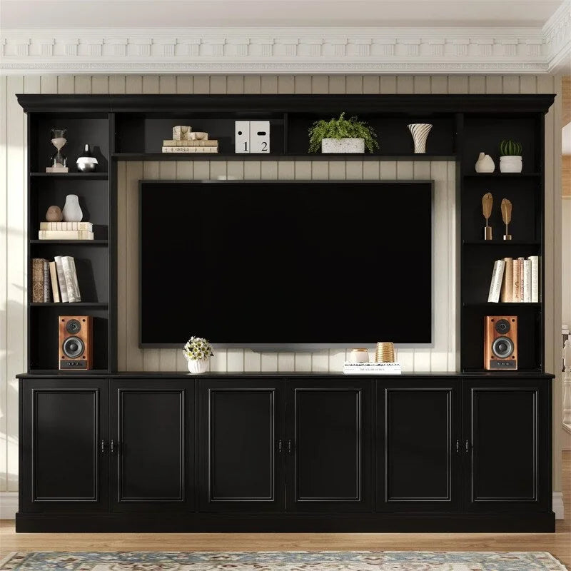Ensemble meuble TV mural 4 pièces avec étagère, meuble TV polyvalent avec étagère réglable, console multimédia avec pont