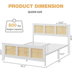 Cadre de lit plateforme en rotin bohème avec support à lattes métalliques solides