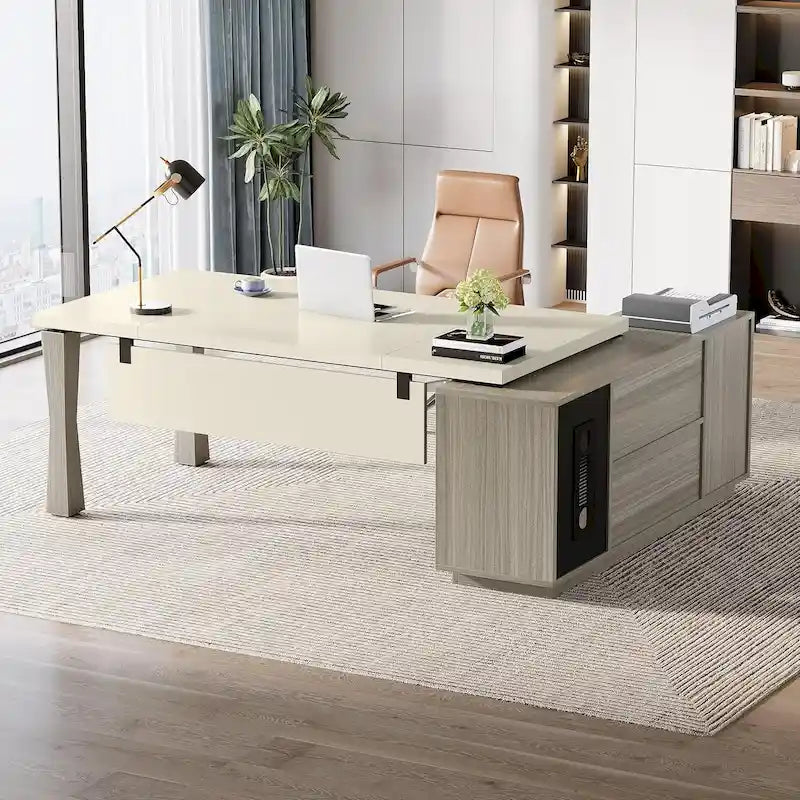 8.7 Bureau de direction, table de bureau en L avec armoire et étagères