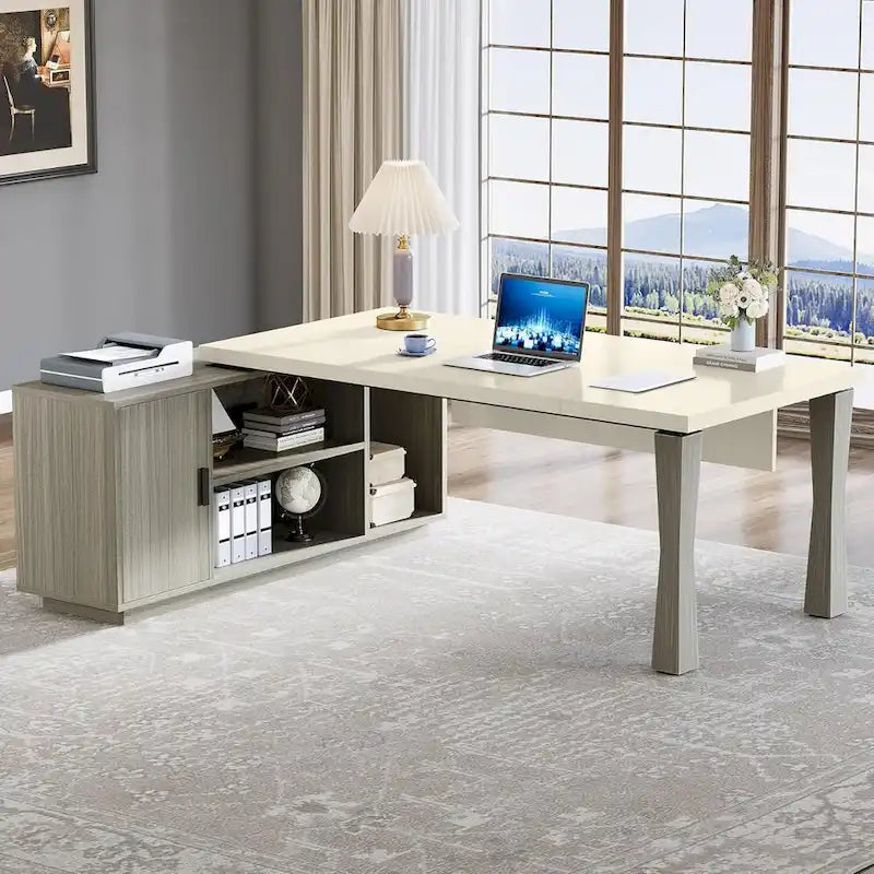 8.7 Bureau de direction, table de bureau en L avec armoire et étagères