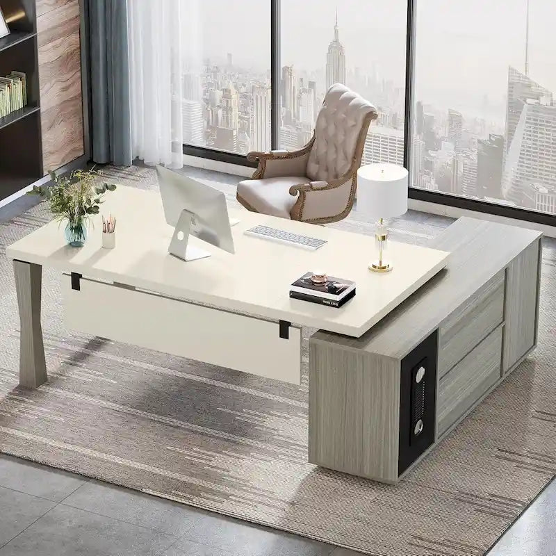 8.7 Bureau de direction, table de bureau en L avec armoire et étagères