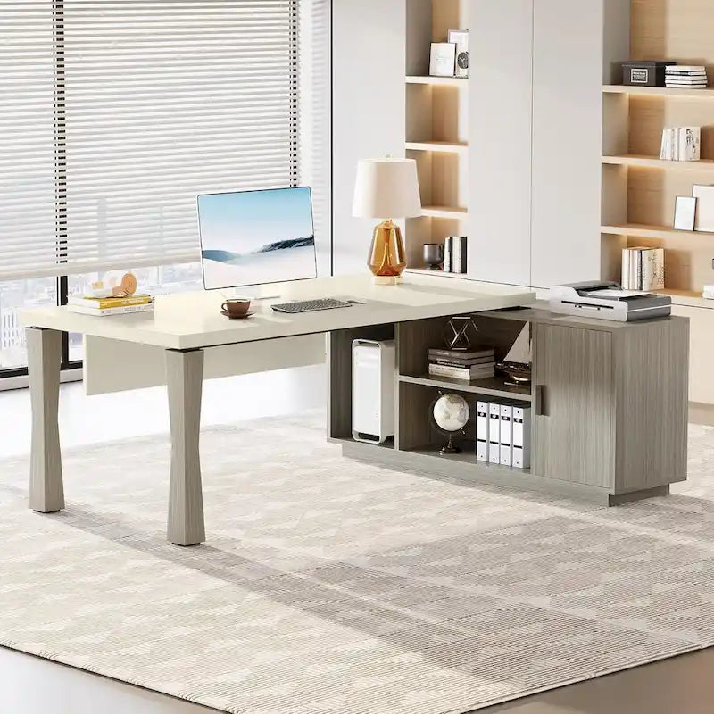 8.7 Bureau de direction, table de bureau en L avec armoire et étagères