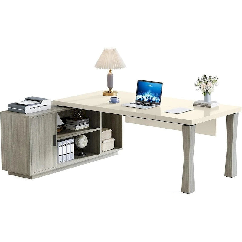 8.7 Bureau de direction, table de bureau en L avec armoire et étagères