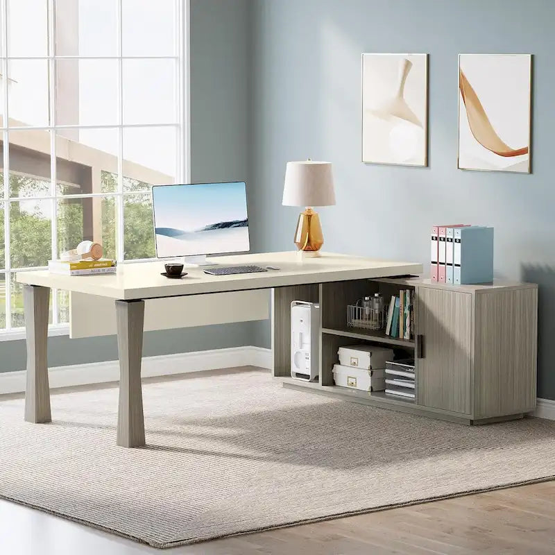 8.7 Bureau de direction, table de bureau en L avec armoire et étagères