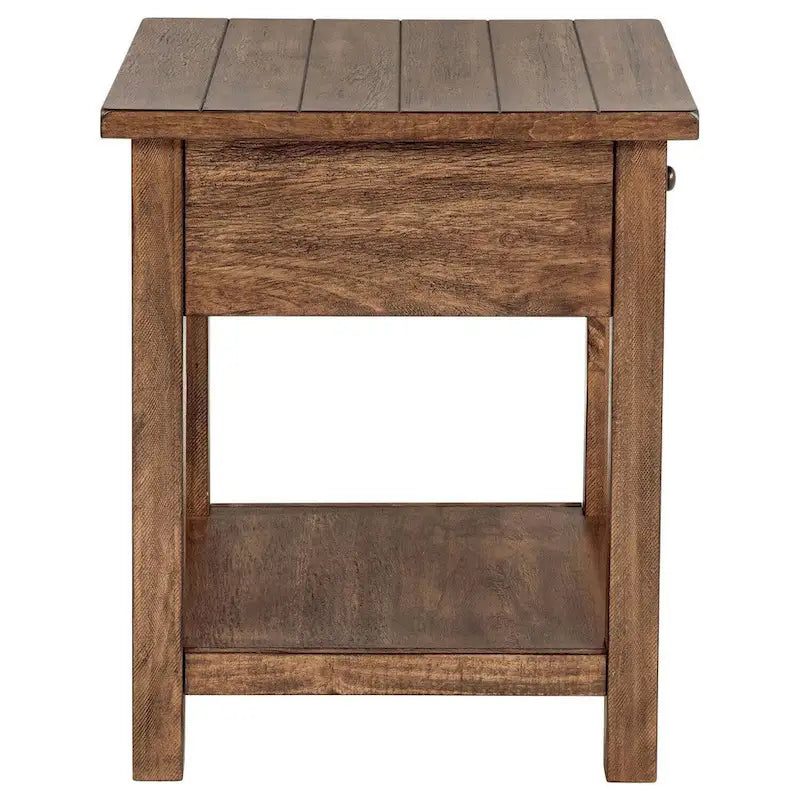 Table d'appoint Ayne, 1 étagère, 1 tiroir, bois marron, carrée 50 cm