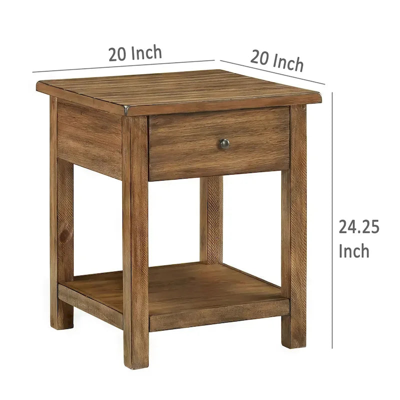 Table d'appoint Ayne, 1 étagère, 1 tiroir, bois marron, carrée 50 cm