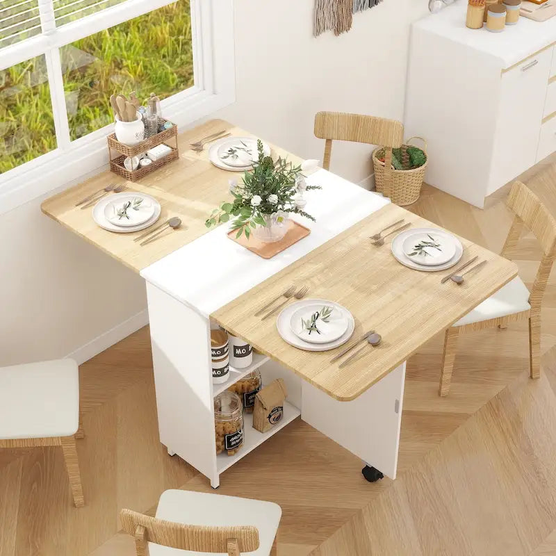 Table de salle à manger pliable style ferme moderne avec meuble de rangement