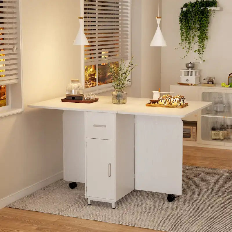 Table de salle à manger pliable style ferme moderne avec meuble de rangement