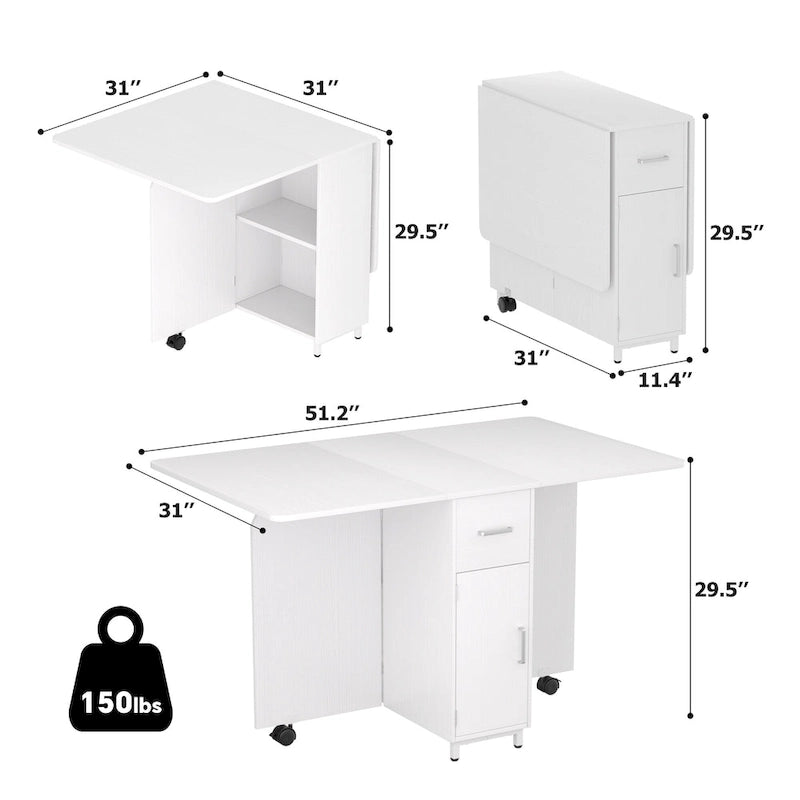 Table de salle à manger pliable style ferme moderne avec meuble de rangement