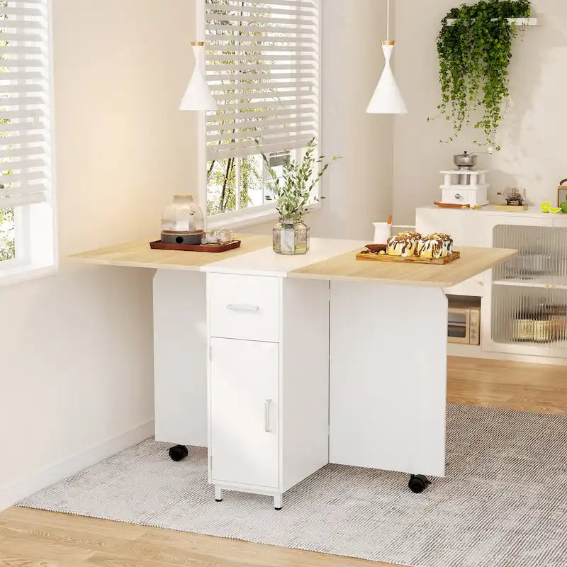 Table de salle à manger pliable style ferme moderne avec meuble de rangement