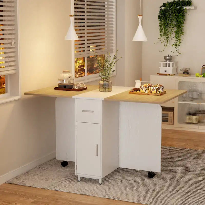 Table de salle à manger pliable style ferme moderne avec meuble de rangement
