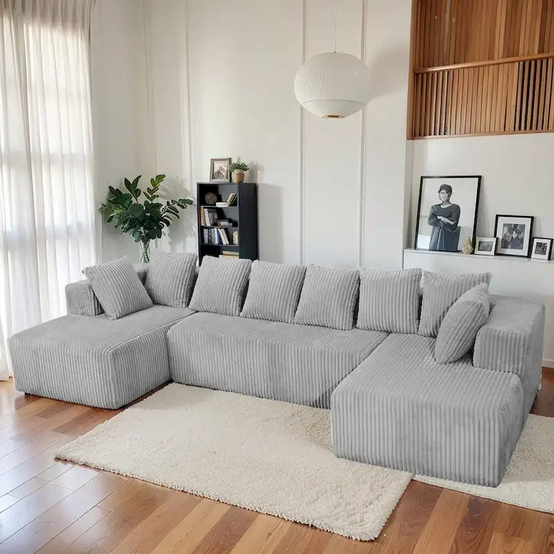 Canapé sectionnel en velours côtelé moderne de 130 pouces en forme de U avec design réversible pour salon