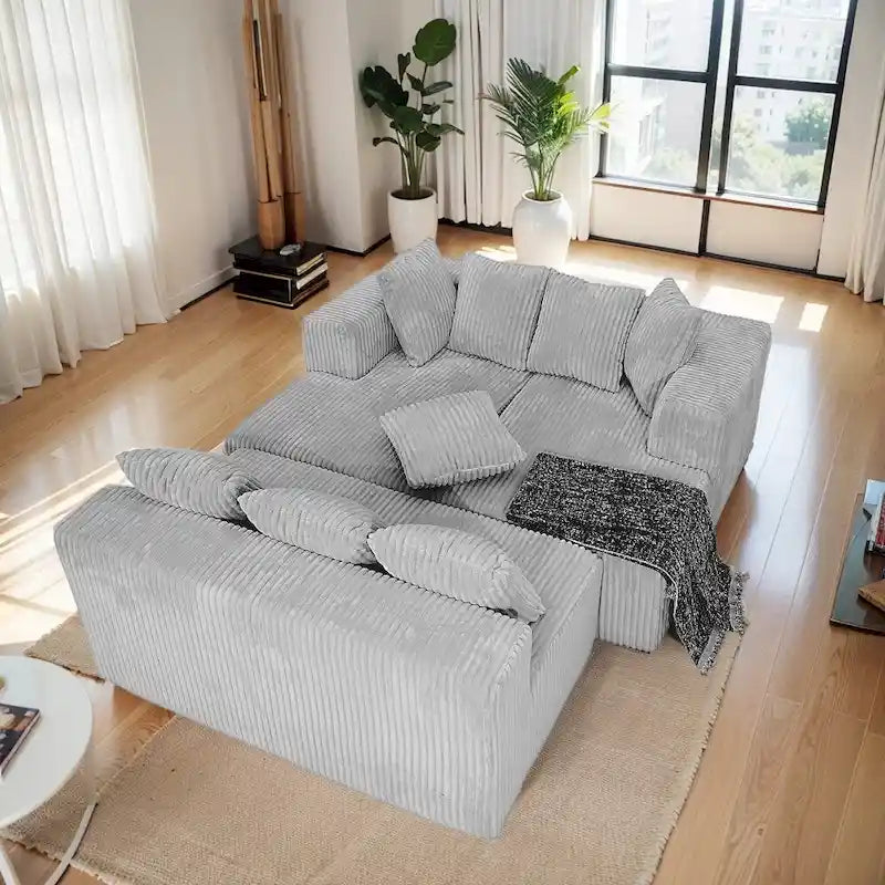 Canapé sectionnel en velours côtelé moderne de 130 pouces en forme de U avec design réversible pour salon