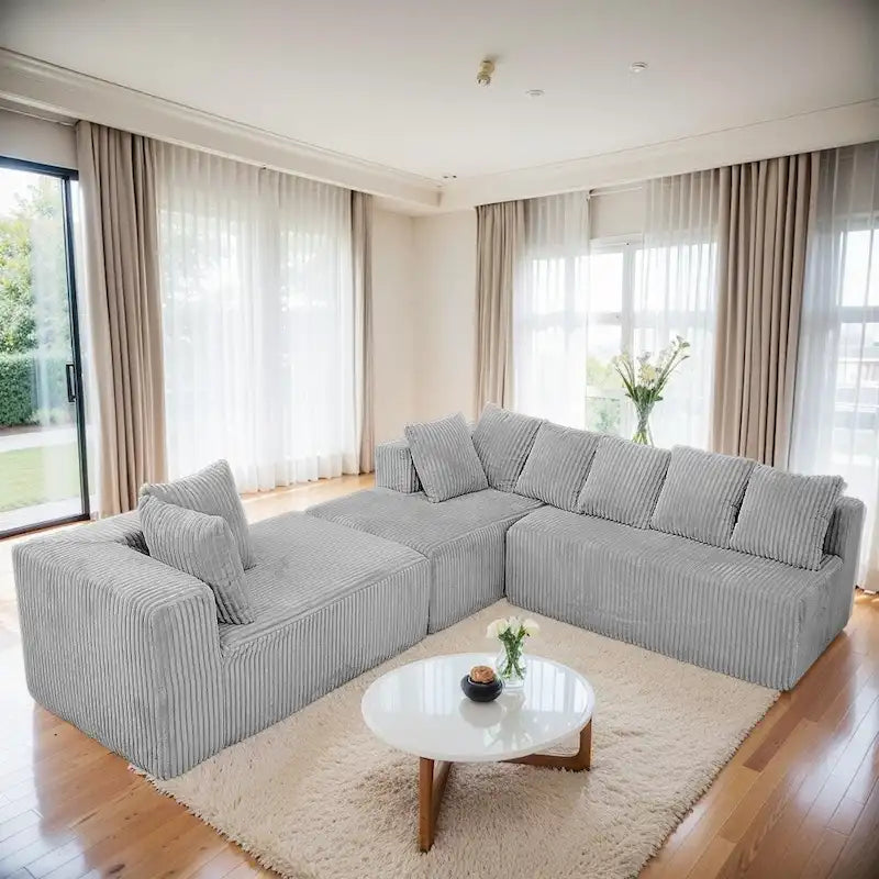 Canapé sectionnel en velours côtelé moderne de 130 pouces en forme de U avec design réversible pour salon