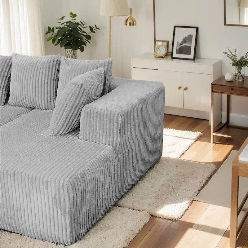 Canapé sectionnel en velours côtelé moderne de 130 pouces en forme de U avec design réversible pour salon