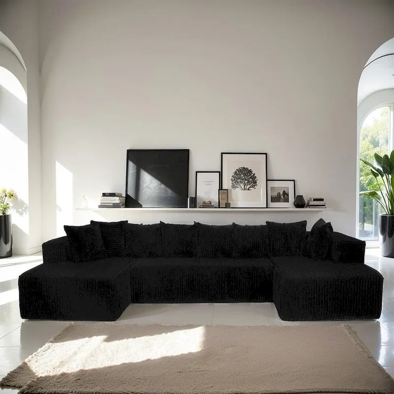 Canapé sectionnel en velours côtelé moderne de 130 pouces en forme de U avec design réversible pour salon