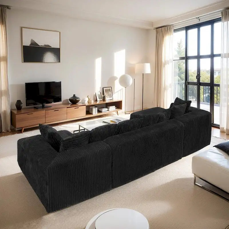 Canapé sectionnel en velours côtelé moderne de 130 pouces en forme de U avec design réversible pour salon
