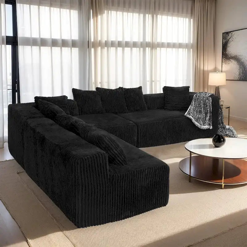 Canapé sectionnel en velours côtelé moderne de 130 pouces en forme de U avec design réversible pour salon
