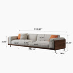 Canapé 4 places Mid-Century Modern, revêtement en coton et lin noyer, housses amovibles et lavables, coussins profonds avec oreillers