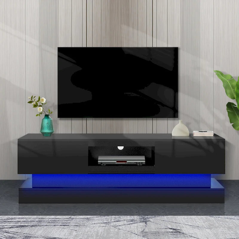 Meuble TV moderne à façade brillante avec lumières LED - 15.75 x 51.18 x 19.68