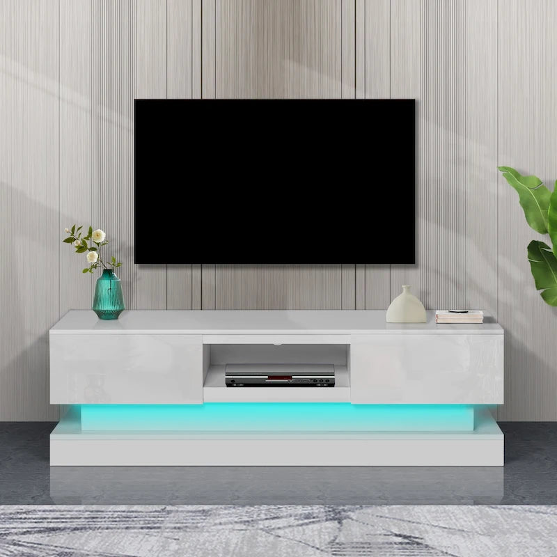 Meuble TV moderne à façade brillante avec lumières LED - 15.75 x 51.18 x 19.68