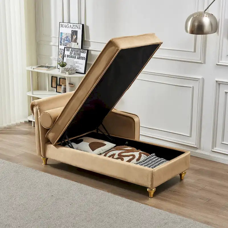 Chaise longue en velours moderne avec rangement - 29.90 x 60.60 x 27.50