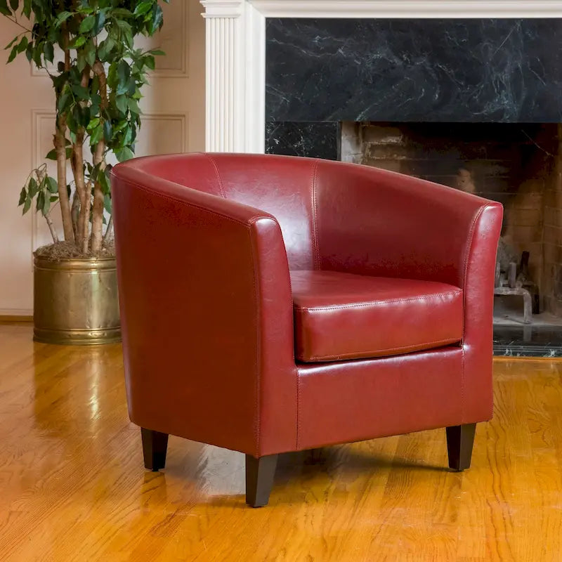 Fauteuil Club en Cuir Recyclé Rouge Sang de Bœuf de