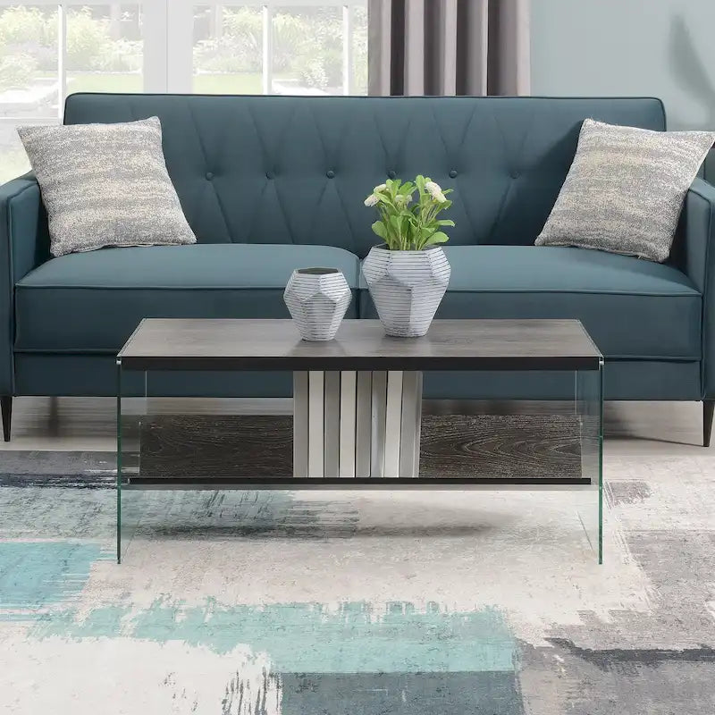Table basse SoHo en verre avec étagère