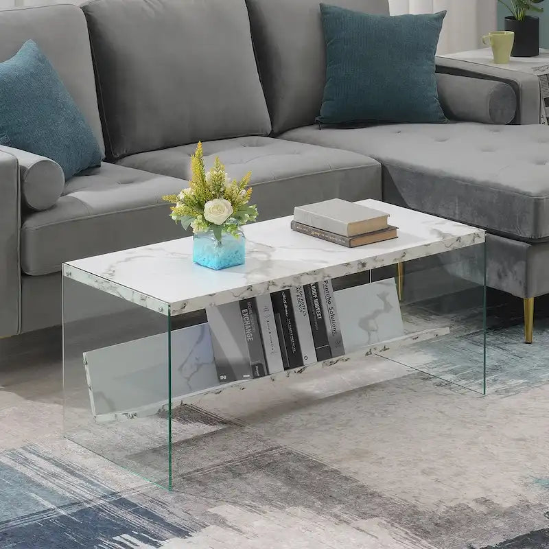 Table basse SoHo en verre avec étagère