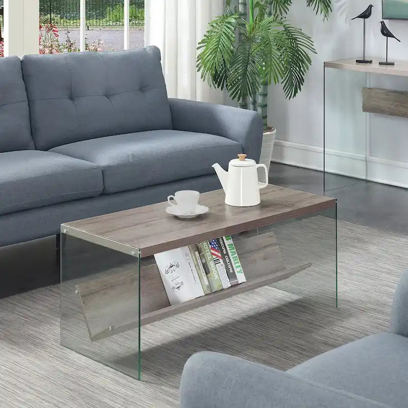 Table basse SoHo en verre avec étagère