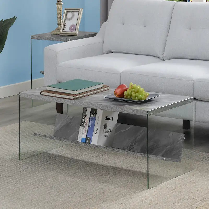 Table basse SoHo en verre avec étagère