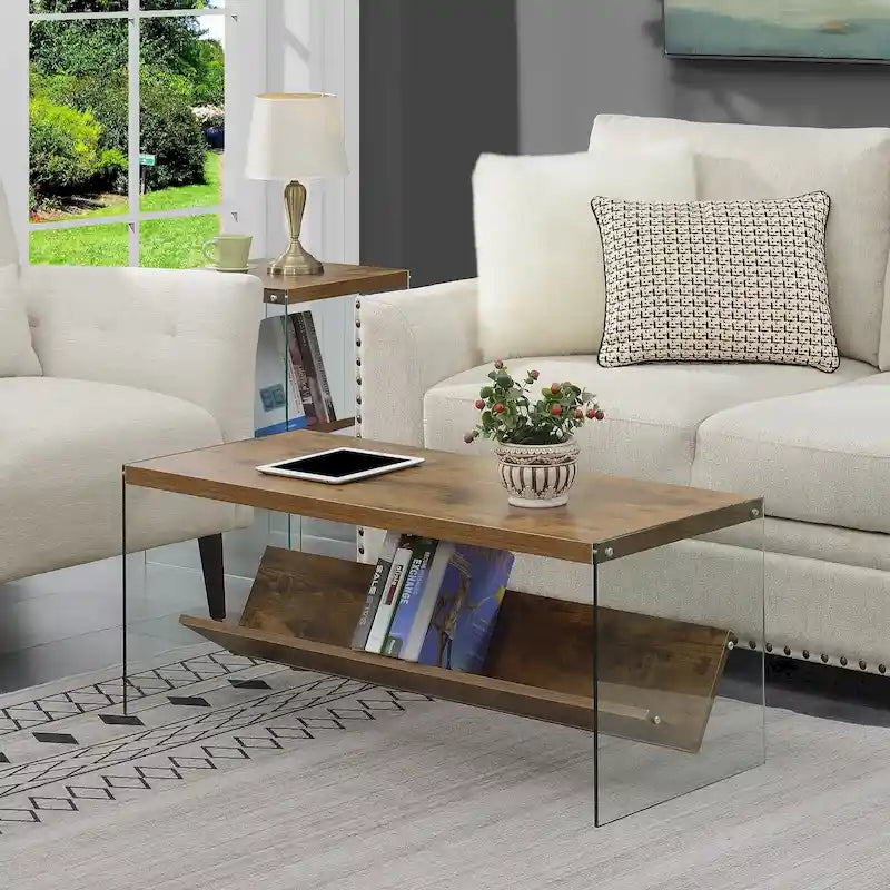 Table basse SoHo en verre avec étagère
