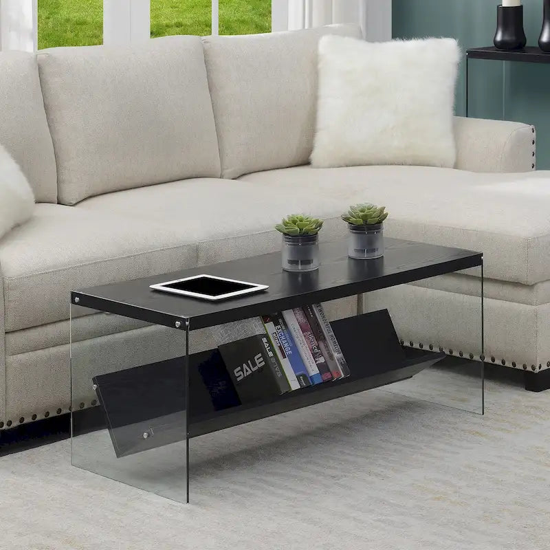 Table basse SoHo en verre avec étagère