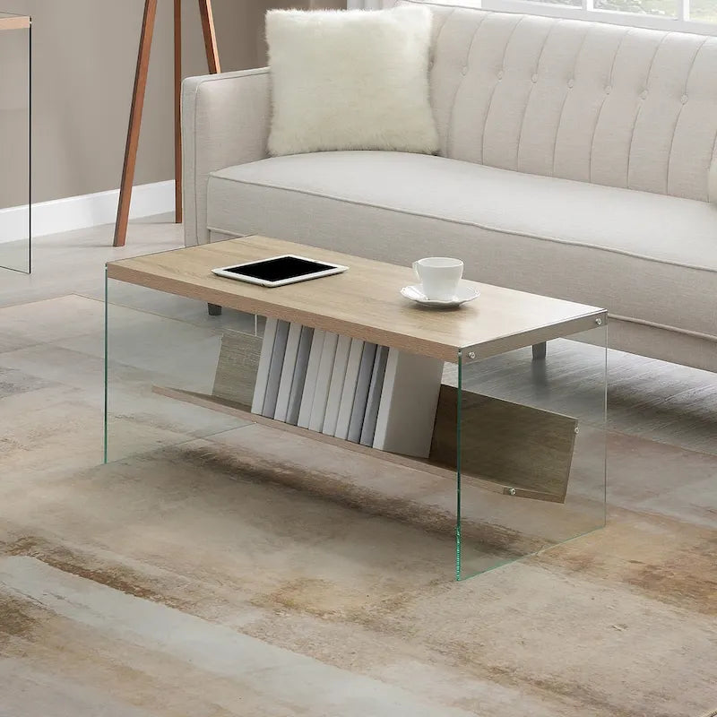 Table basse SoHo en verre avec étagère