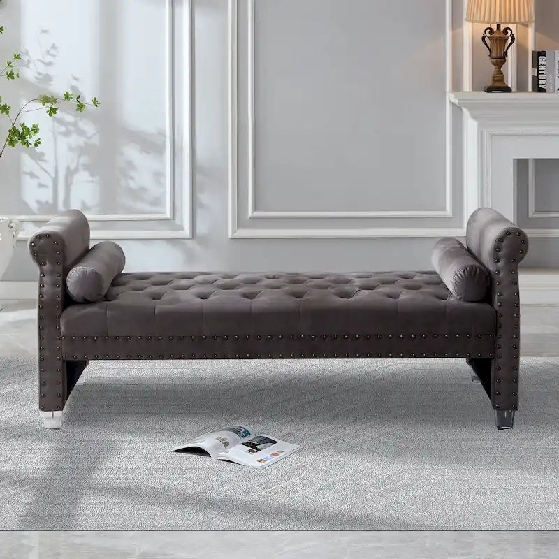 Banc de lit extra long capitonné en velours Tiffiany Luxury