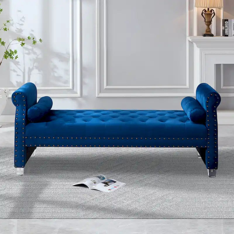 Banc de lit extra long capitonné en velours Tiffiany Luxury