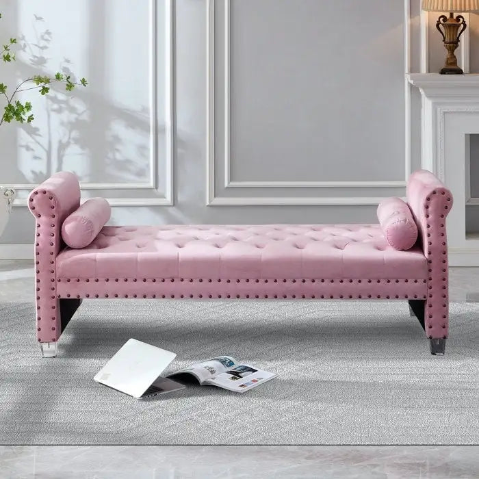 Banc de lit extra long capitonné en velours Tiffiany Luxury