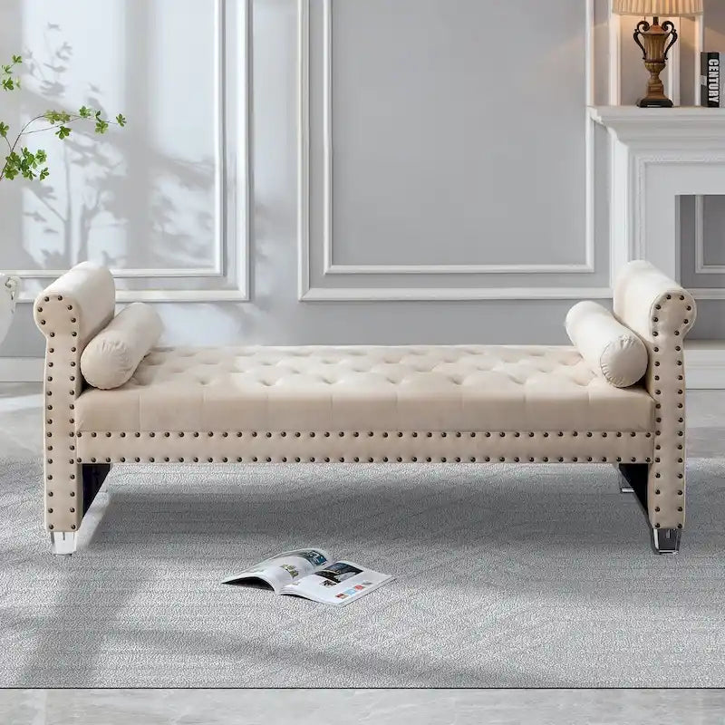 Banc de lit extra long capitonné en velours Tiffiany Luxury