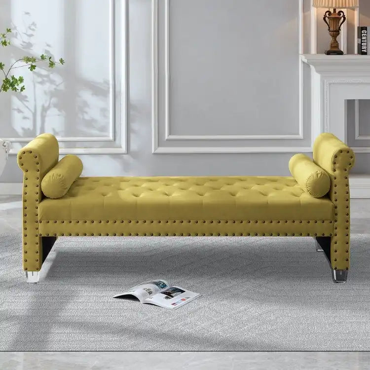 Banc de lit extra long capitonné en velours Tiffiany Luxury