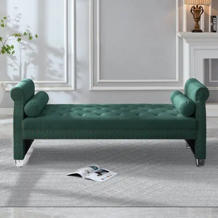 Banc de lit extra long capitonné en velours Tiffiany Luxury