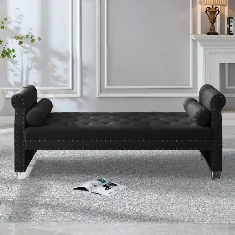 Banc de lit extra long capitonné en velours Tiffiany Luxury