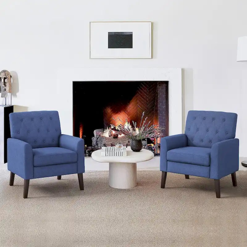 Fauteuil d'appoint capitonné moderne du milieu du siècle avec pieds en lin et noyer (lot de 2) - 33,86 H X 27,95 L X 29,53 P