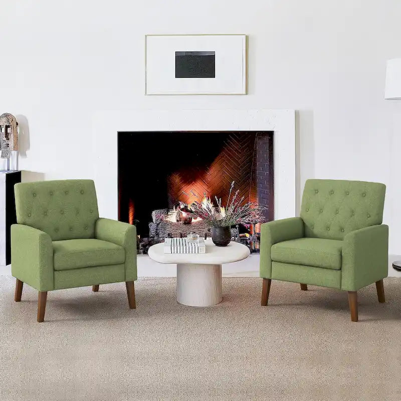 Fauteuil d'appoint capitonné moderne du milieu du siècle avec pieds en lin et noyer (lot de 2) - 33,86 H X 27,95 L X 29,53 P
