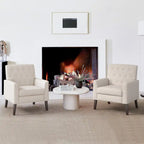 Fauteuil d'appoint capitonné moderne du milieu du siècle avec pieds en lin et noyer (lot de 2) - 33,86 H X 27,95 L X 29,53 P