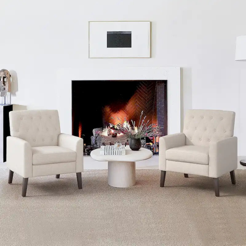 Fauteuil d'appoint capitonné moderne du milieu du siècle avec pieds en lin et noyer (lot de 2) - 33,86 H X 27,95 L X 29,53 P