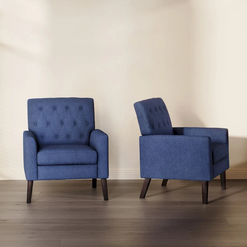 Fauteuil d'appoint capitonné moderne du milieu du siècle avec pieds en lin et noyer (lot de 2) - 33,86 H X 27,95 L X 29,53 P