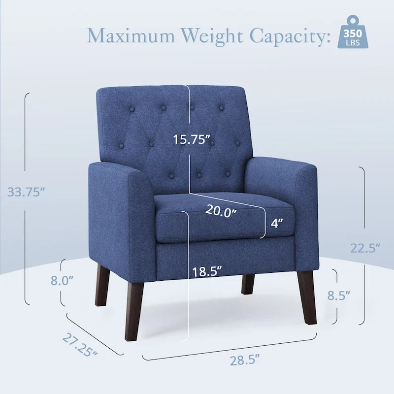 Fauteuil d'appoint capitonné moderne du milieu du siècle avec pieds en lin et noyer (lot de 2) - 33,86 H X 27,95 L X 29,53 P